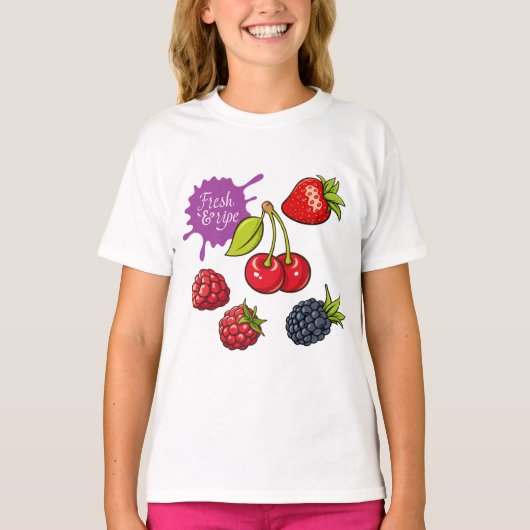 Verse rode bessen en kersen t-shirt (Voorkant)
