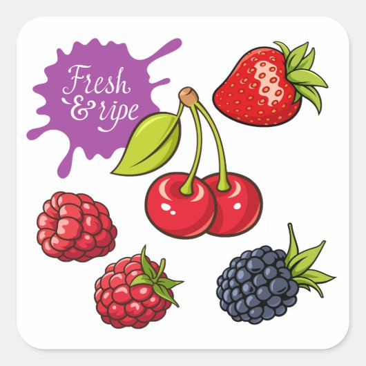 Verse rode bessen en kersen vierkante sticker (Voorkant)