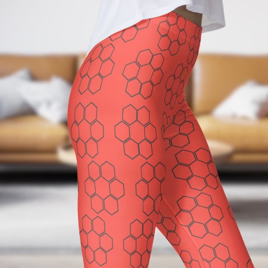 Verse rode Sinaasappel Honey Bee Hive Pattern Leggings