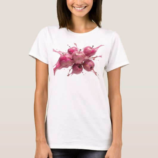 Verse roze abstracte appel modeprint t-shirt (Voorkant)