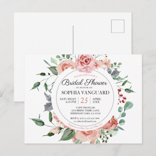 Verse roze bloei Elegant Vrijgezellenfeest Uitnodiging Briefkaart (Voorkant / Achterkant)