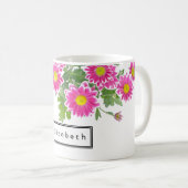 Verse roze en Witte Daisy Flowers, gepersonaliseer Koffiemok (Voorkant rechts)