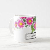 Verse roze en Witte Daisy Flowers, gepersonaliseer Koffiemok (Voorkant links)