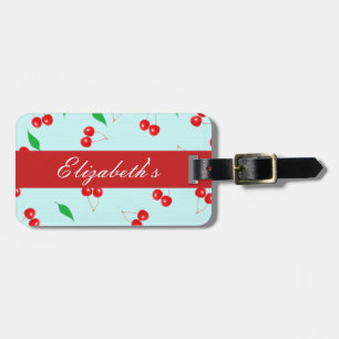 Verse roze kersen op een Mint achtergrond Bagagelabel