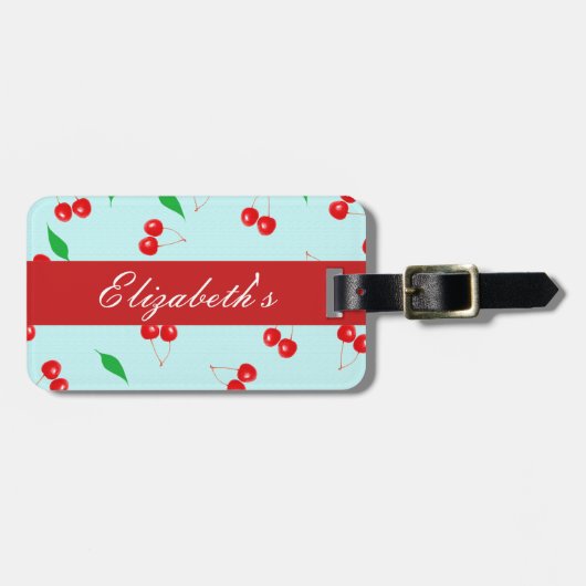 Verse roze kersen op een Mint achtergrond Bagagelabel (Voorkant horizontaal)