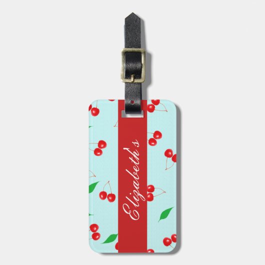 Verse roze kersen op een Mint achtergrond Bagagelabel (Voorkant verticaal)