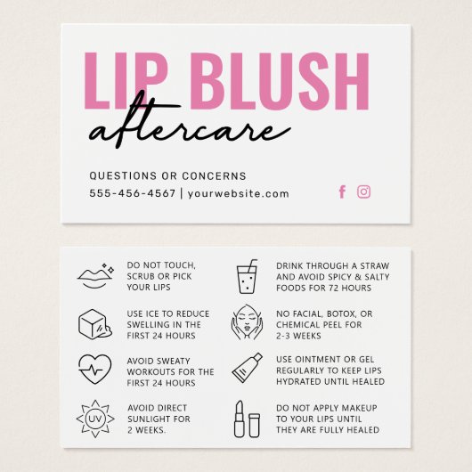 Verse roze moderne lipblush nazorg visitekaartje (Voorkant /achterkant)