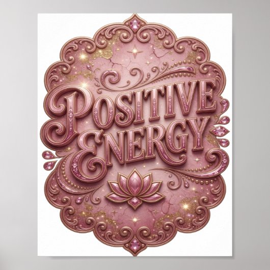 Verse roze POSITIEVE ENERGIE 3D-tekstkunst Poster (Voorkant)