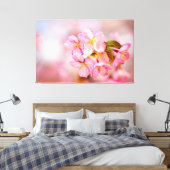Verse roze Sakura-bloemen op roze Canvas Afdruk (Insitu (Slaapkamer))