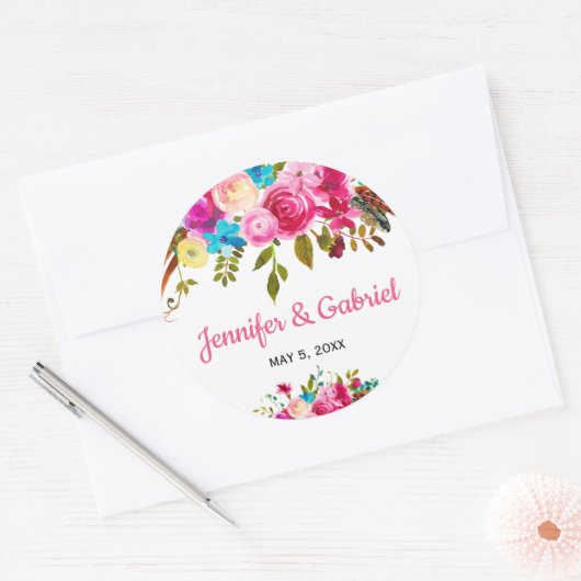 Verse roze waterverf bloem sticker (Envelop)