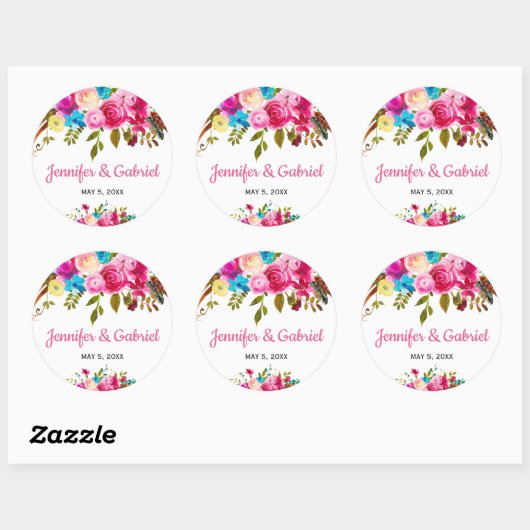 Verse roze waterverf bloem sticker (Vel)