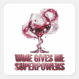 Verse roze WIJN GEEFT ME SUPERKRACHTEN Sticker