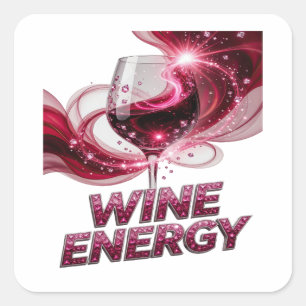 Verse roze WINE ENERGY vierkante sticker