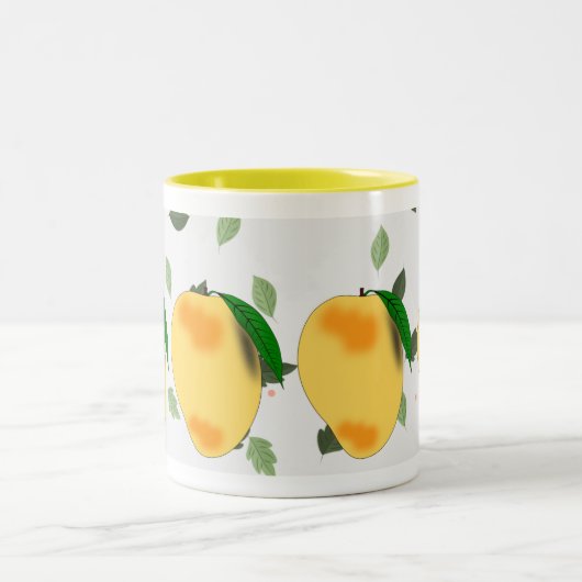 Verse sappige gele mango met groene bladeren tweekleurige koffiemok (Center)