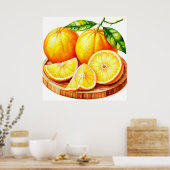 Verse sappige sinaasappels met plakjes poster (Keuken)
