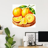 Verse sappige sinaasappels met plakjes poster (Thuiskantoor)