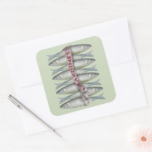 Verse sardines vierkante sticker (Envelop)