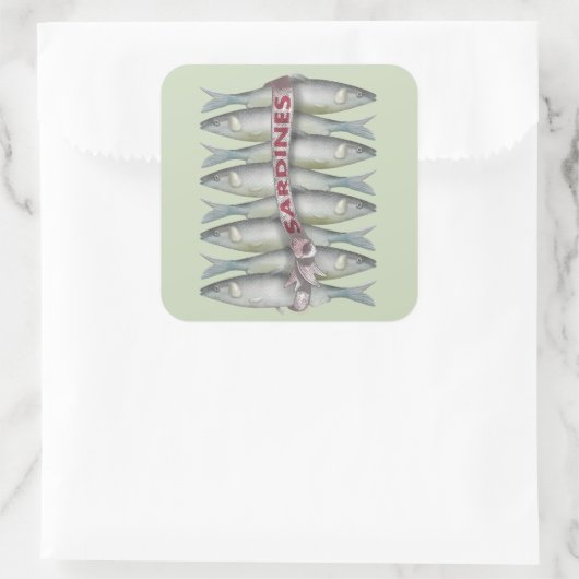 Verse sardines vierkante sticker (Tas)