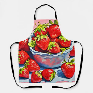 Verse schaal met aardbeien schort