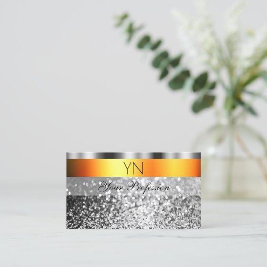 Verse Sinaasappel Silver Sparkling Glitter en Mono Visitekaartje (Staand voorkant)