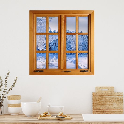 Verse sneeuw Herfst Square Faux-vensterverlichting Poster (Keuken)