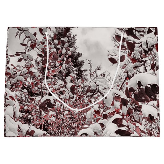 verse sneeuw op rode bladeren groot cadeauzakje (Voorkant)