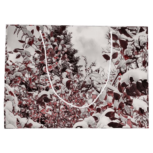 verse sneeuw op rode bladeren groot cadeauzakje (Achterkant)