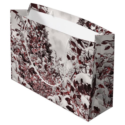 verse sneeuw op rode bladeren groot cadeauzakje (Achterkant Gekanteld)