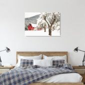 Verse sneeuw op rode schuur canvas afdruk (Insitu (Slaapkamer))