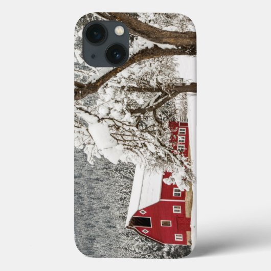 Verse sneeuw op rode schuur Case-Mate iPhone case (Achterkant)