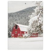 Verse sneeuw op rode schuur klembord (Achterkant)