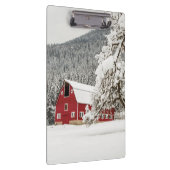 Verse sneeuw op rode schuur klembord (Rechts)