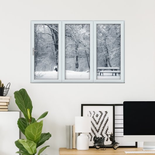 Verse sneeuwval met Uitzicht Poster (Thuiskantoor)