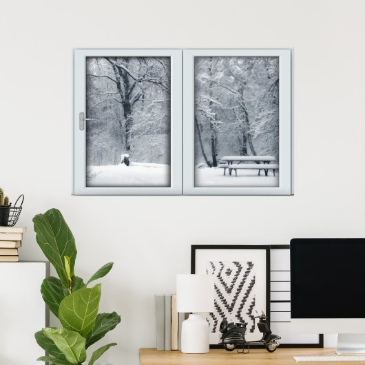 Verse sneeuwval met Uitzicht Poster (Thuiskantoor)