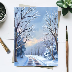 Verse Sneeuwval Waterverf Natuur Winterweg Briefkaart