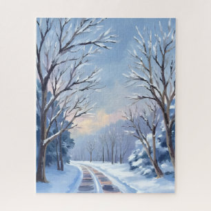 Verse Sneeuwval   Waterverf Natuur Winterweg Legpuzzel
