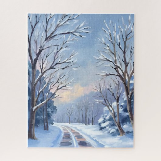Verse Sneeuwval | Waterverf Natuur Winterweg Legpuzzel (Verticaal)
