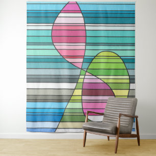 Verse Streepjes Abstract Roze & Groene Gebogen Vor Wandkleed