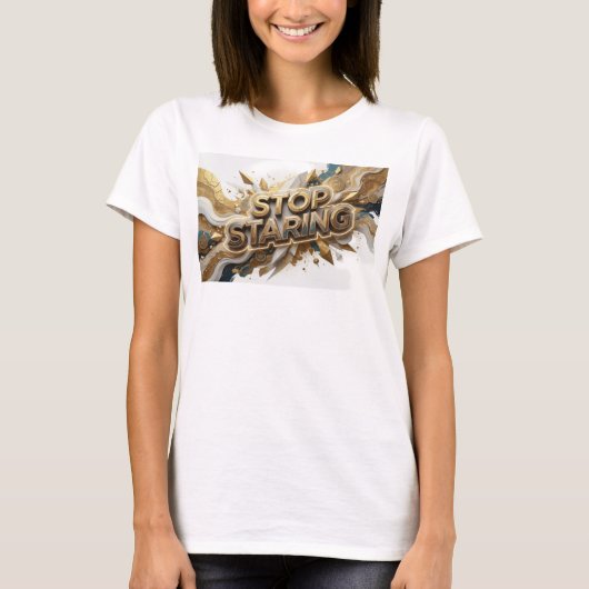 Verse T-shirt met STOP STARING Slogan (Voorkant)
