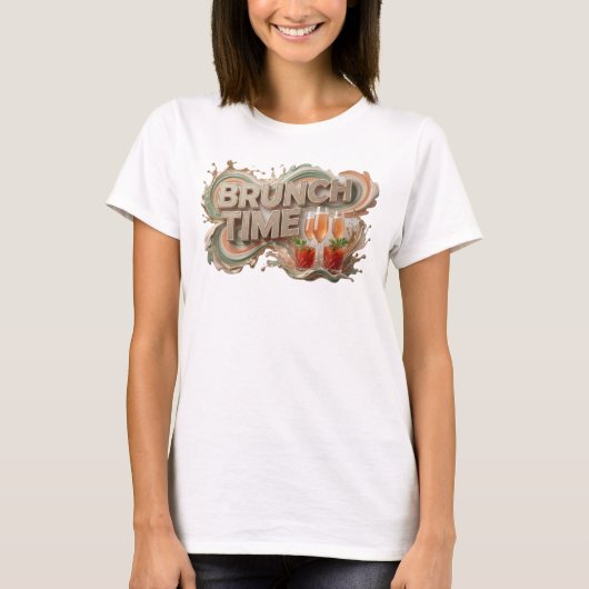 Verse T-shirt met tekst 'Fresh Orange BRUNCH TIME' (Voorkant)