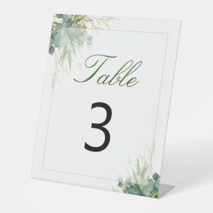 Verse Tafelkaart met Eucalyptus Goudblad Geometris Reclamebord Met Voetstuk
