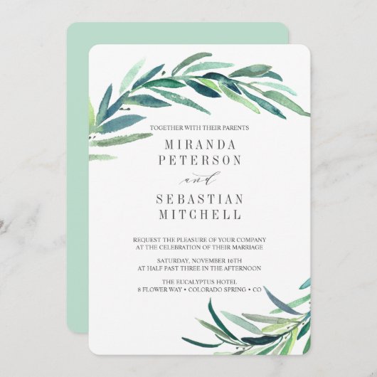 Verse takken Eucalyptus bladeren botanische bruilo Kaart (Voorkant / Achterkant)