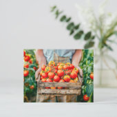 Verse tomaten in de handen van een boer feestdagenkaart (Staand voorkant)