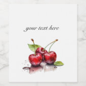 Verse trio kersen in aquarel, op maat wijn etiket (Enkel label)