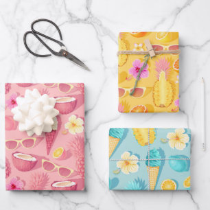 Verse Tropische Zomer Inpakpapier Set van 3 Vel