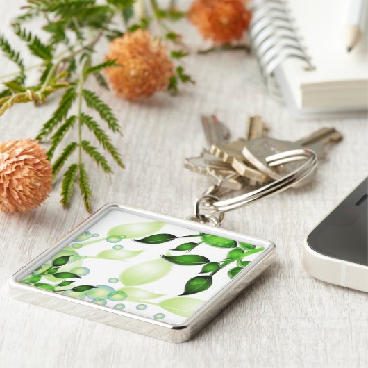 Verse Tuin Bladeren op Wit Sleutelhanger (Zijkant)