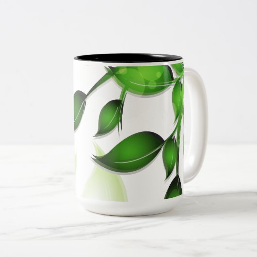 Verse Tuin Bladeren op Wit Tweekleurige Koffiemok (Voorkant rechts)