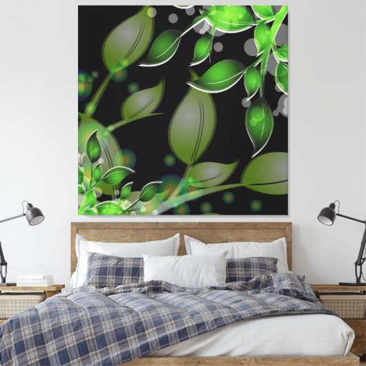 Verse tuinbladeren op zwart gewikkeld canvas (Insitu (Slaapkamer))