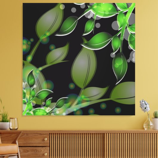 Verse tuinbladeren op zwart gewikkeld canvas afdruk (Insitu (Woonkamer))