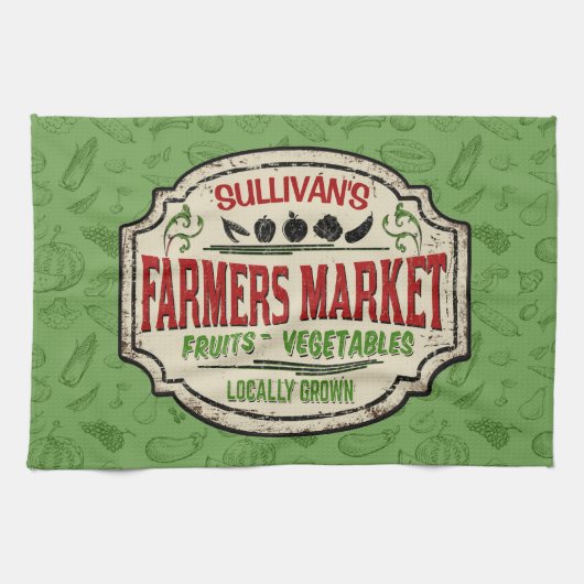 Verse tuinbouwer en naam van de plaatselijke landb theedoek (Horizontaal)